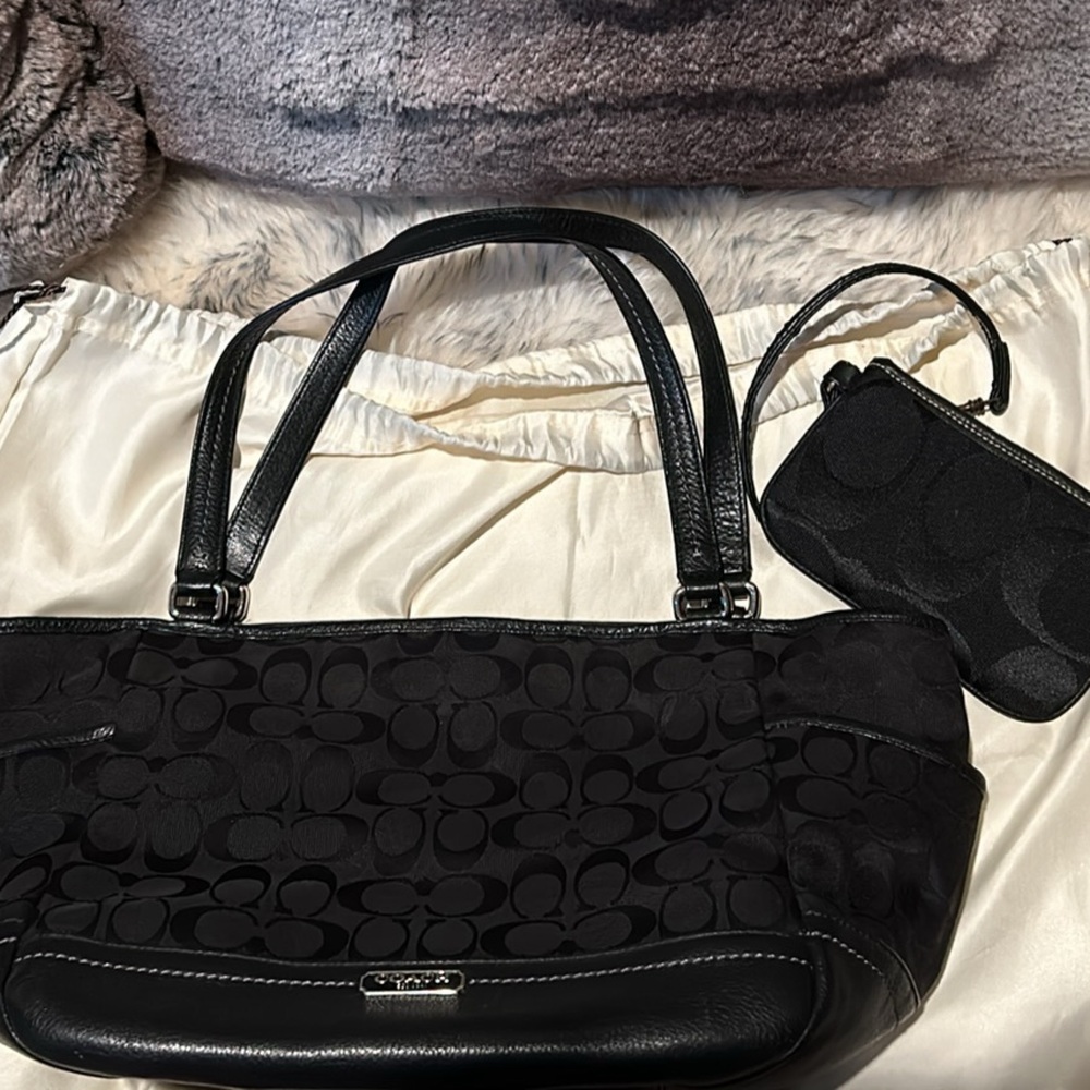 Black COACH bag with matching wristlet
